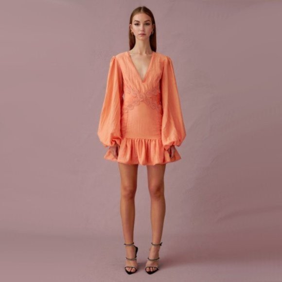 NWT Keepsake peach long sleeve trim mini dress - Picture 1 of 7
